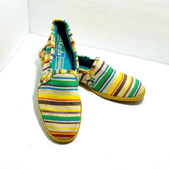 Keds Striped Espadrille Shoes Ethnic Boho Womens 8 Casual Slip On Jute Loafers - Picture 1 of 7